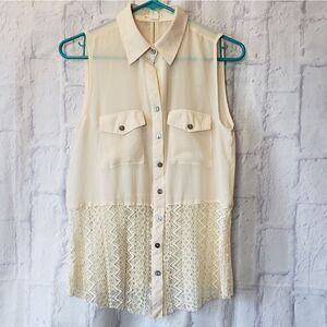 LOVE RICHE Sleeveless Sheer Button-down Shirt